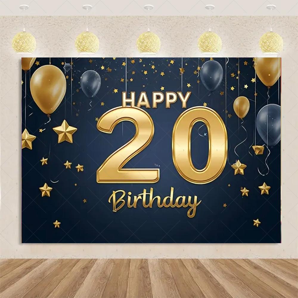 Черно-золотые шары 20 лет Фон Декорации для вечеринки в честь 20-летия Взрослые Блестящий фон Фотоаксессуары