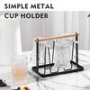Cup Holder Drying Rack Stand Metal Drainer Organizer with Wood Handle for Mugs Glasses Bottles Non-Slip 6 Cup Holder for Home Office Cafe Bar