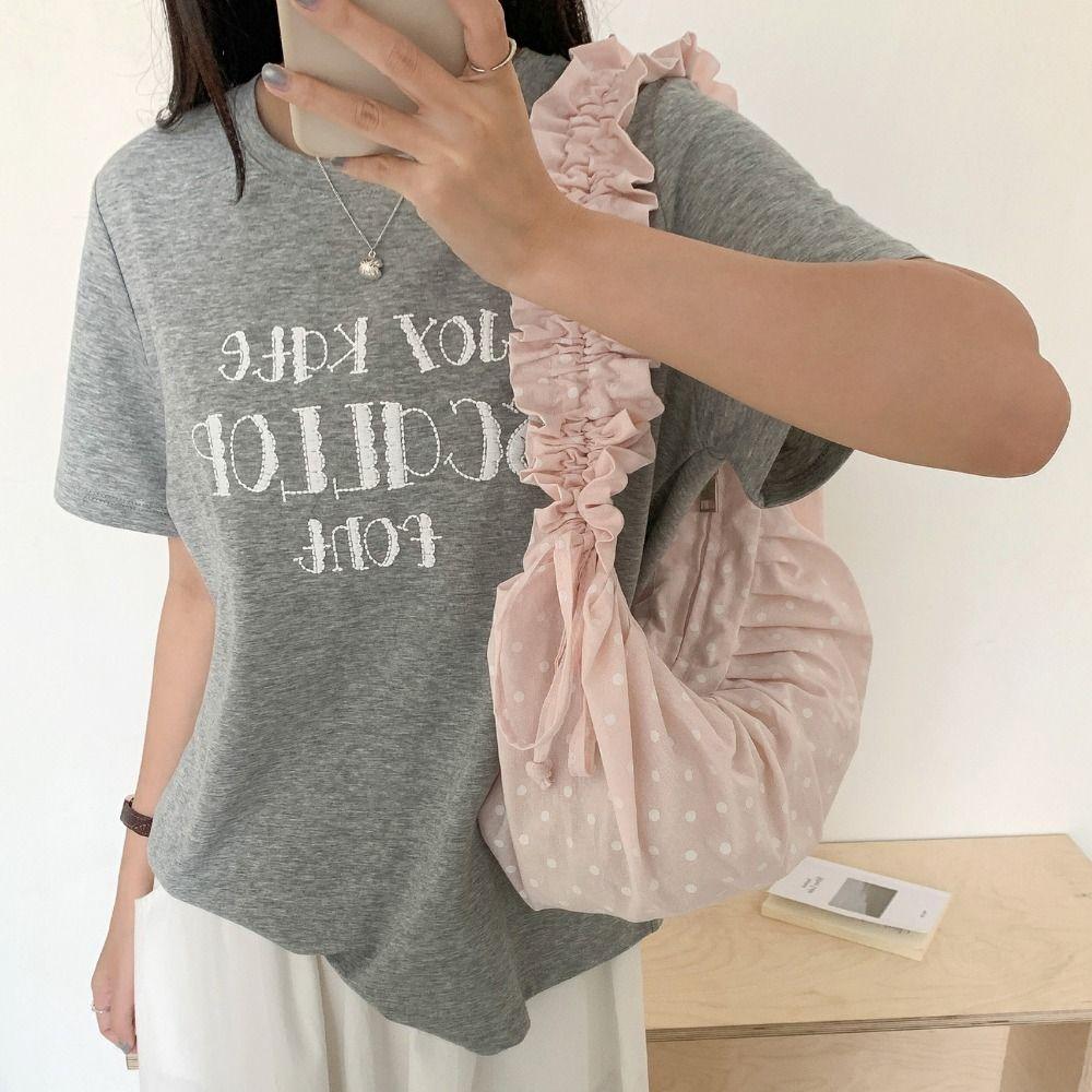 Dumpling Bag Polka Dot Pleated Bag Korean Style Nylon Messenger Pouch Lace Crossbody Bag Outdoor