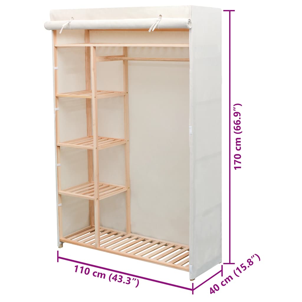 Wardrobe with Fabric and Pine Wood 110 x 40 x 170 cm
