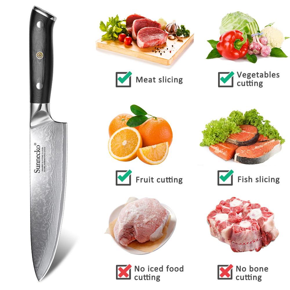 Sunnecko 8-дюймовый мужской нож шеф-повара 73 слоя дамасской стали VG10 японский кухонный нож разделочный нож черная рукоятка G10