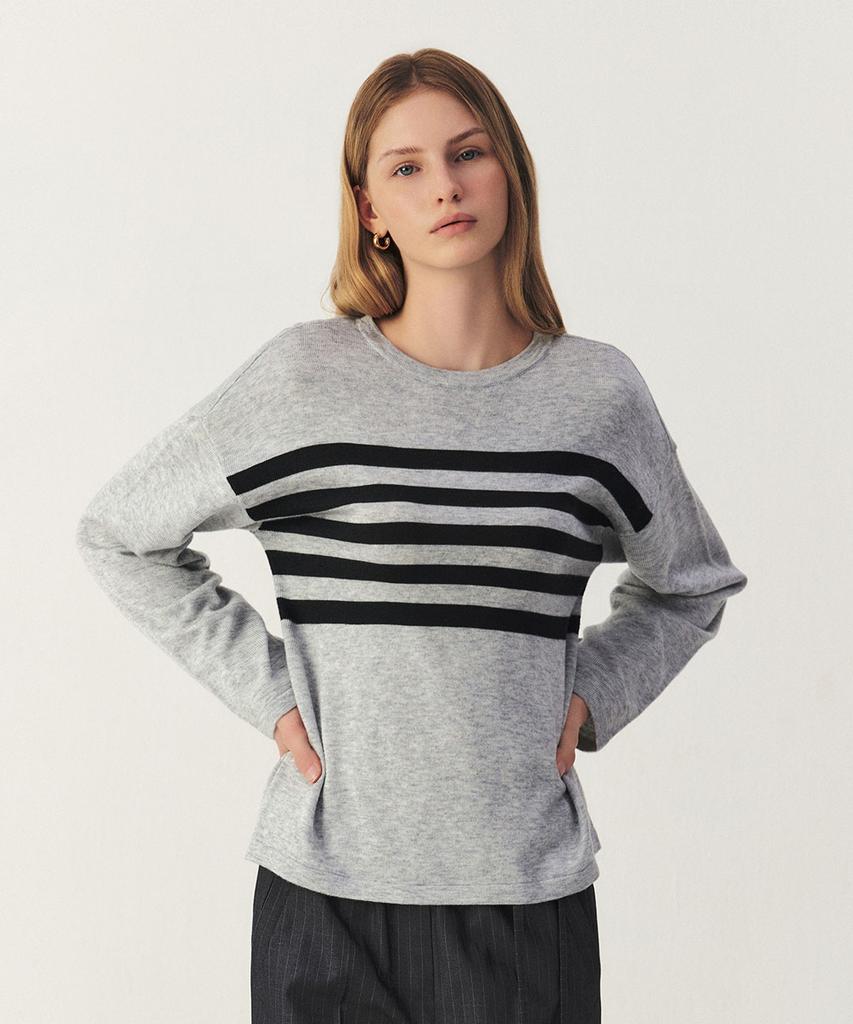 ARTID Round Neck Striped Knit_Grey Charcoal