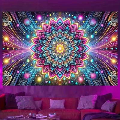 Психоделический мандала неоновый гобелен фон, УФ гобелен, 2D печать высокой четкости, декор для фона для спальни, дома, вечеринки