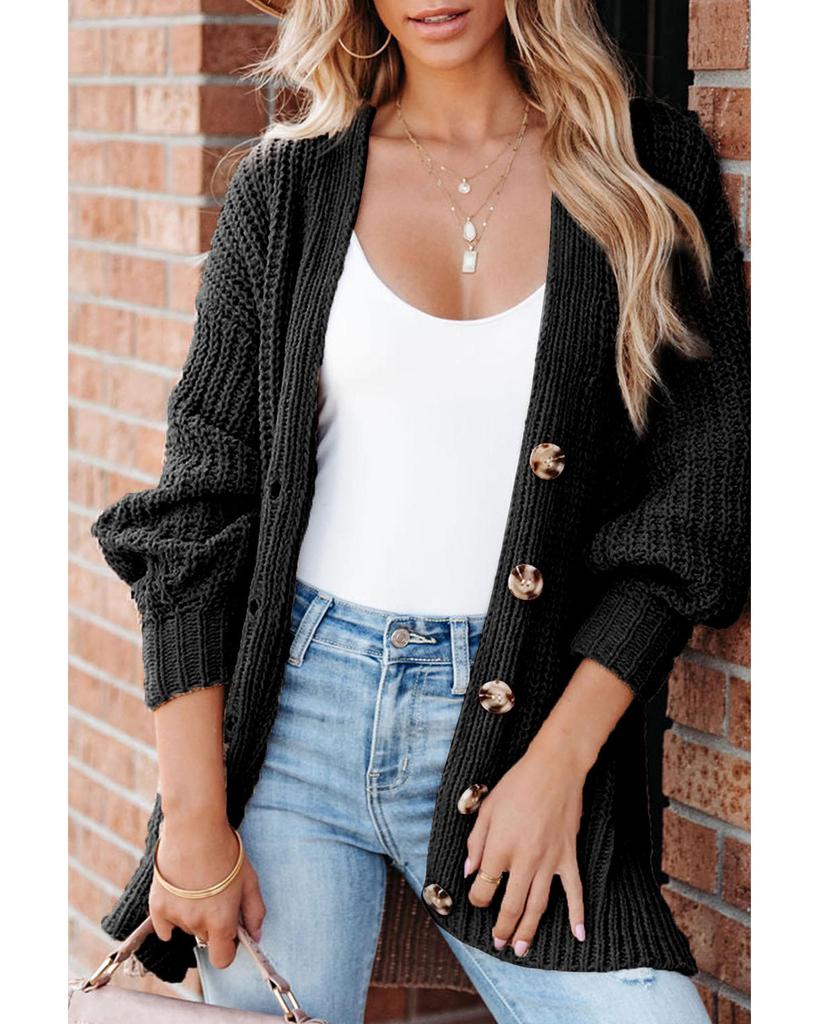 Azura Exchange Вязаный кардиган с застежкой на пуговицы спереди и спущенным плечом