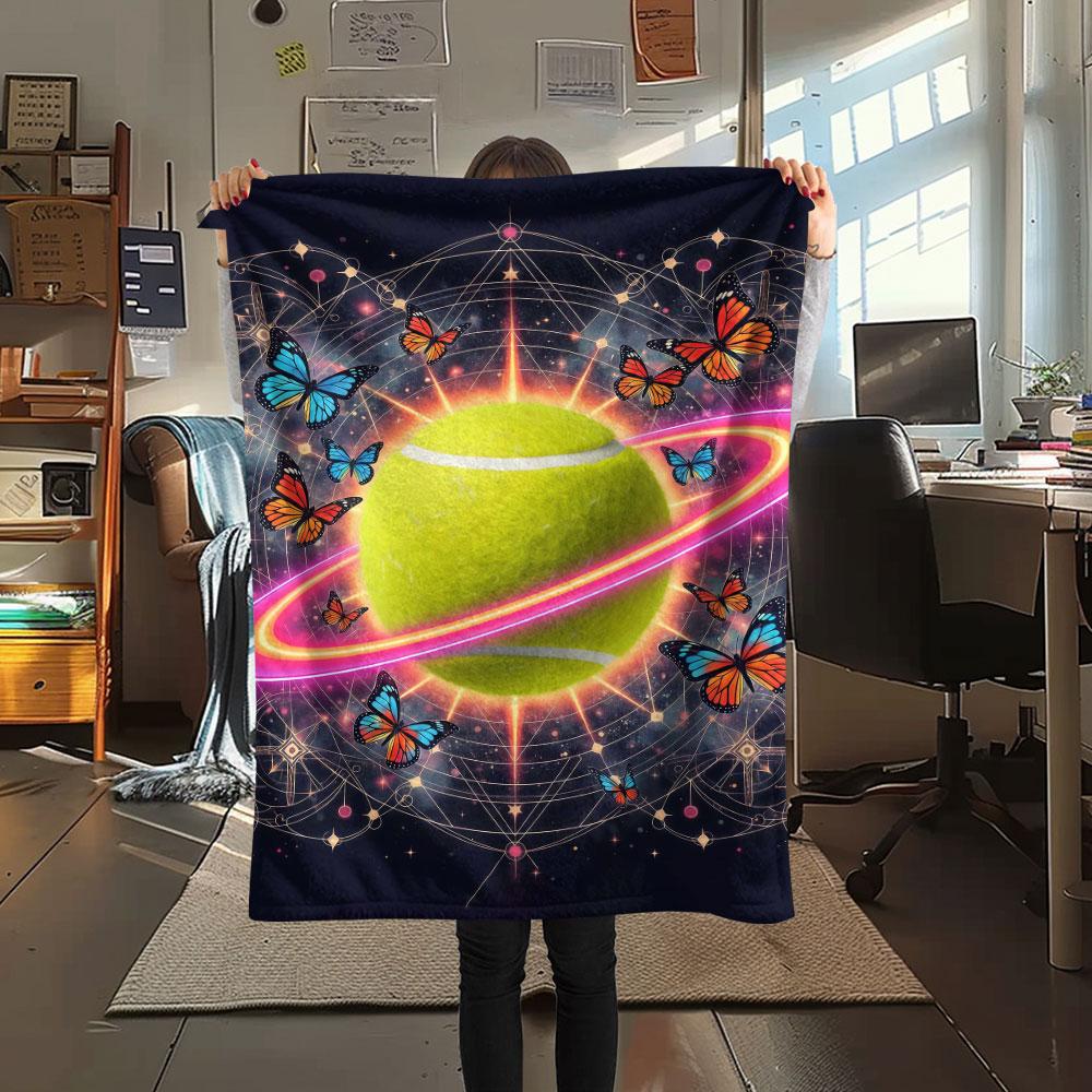1Pc StarRingball Print Flannel Blanket, High quality Comfortable for All Seasons, Home Decor, Warmth and Comfort, Perfect for Christmas Gifts