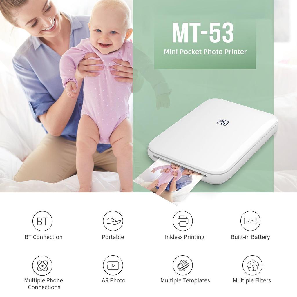 Han Yin MT53 Портативный 3-дюймовый Bluetooth-принтер для фотографий