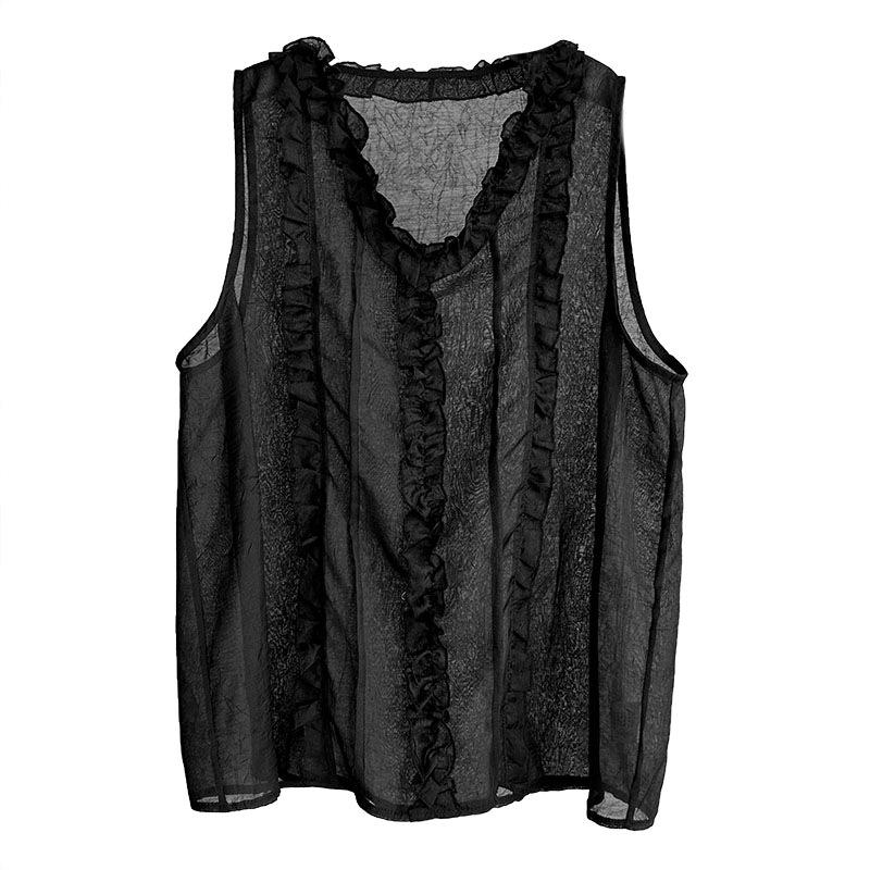 Tachibana summer new Korean lace vest with wooden ear edge sleeveless top loose V-neck T-shirt 99117 wooden ear edge