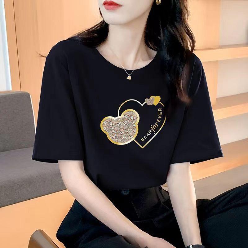 VEZFAA Женская мода повседневная летняя весна Love Letter Print с коротким рукавом и круглым вырезом блузки и рубашки