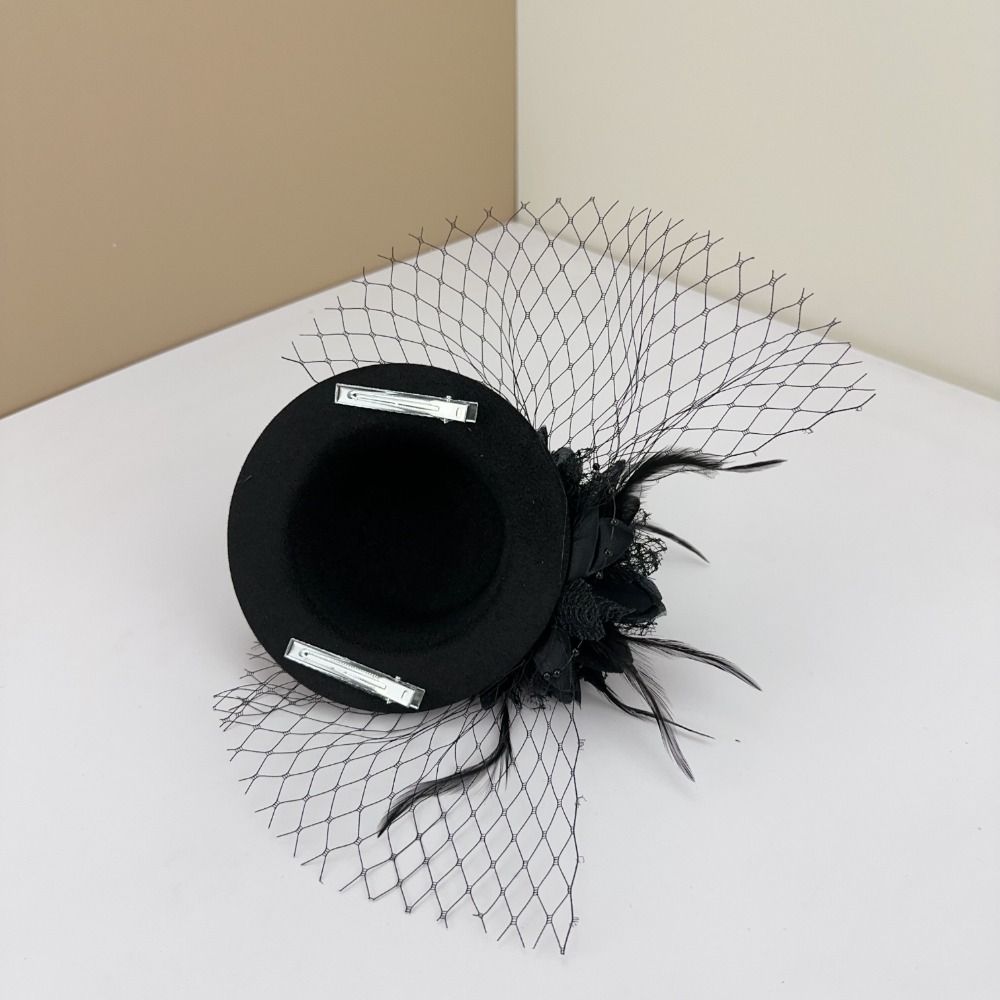 Pearl Mesh Feather Hair Clip Exquisite Bride Headdress Vintage Fascinator Hat Stage Performance
