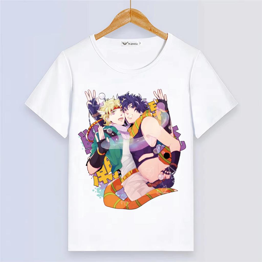 Аниме JoJo's Bizarre Adventure Летняя футболка с коротким рукавом, мультяшный принт, белая, из модала, для женщин и мужчин