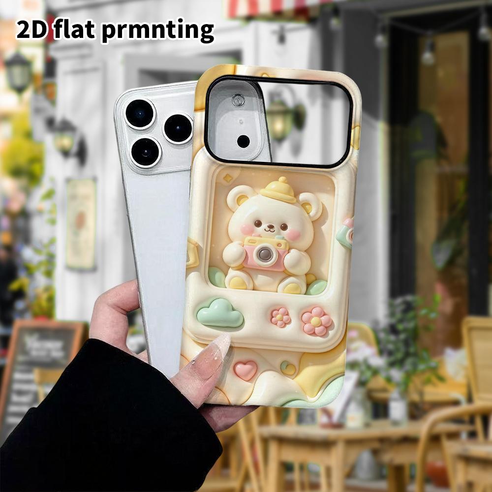 Phone case: 2D flat design suitable for iPhone 18 17 16 15 14 13 Pro protective case, picture frame bear, perfect Christmas and Halloween holiday gift