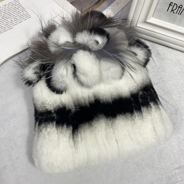 Пушистая зимняя шапка из натурального меха, теплая шапка из натурального меха кролика Рекс, женская вязаная шапка из 100% натурального меха