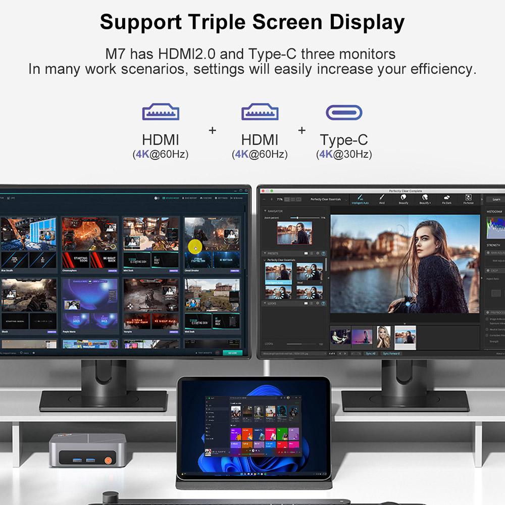 Ninkear Мини-ПК M7, AMD Ryzen 5 7430U 6 ядер Макс. 4,3 ГГц, 16 ГБ ОЗУ 512 ГБ SSD, 2*HDMI + Type-C 4K Поддержка трех мониторов