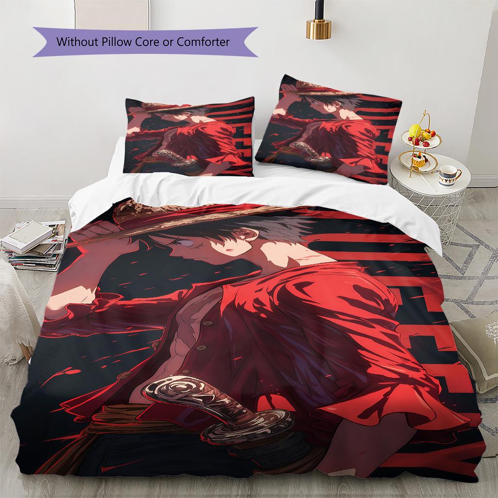 Luffy D Pattern Bedding Quilt Set Quilt Cover Pillowcase Home Birthday Gift(1 * duvet cover + 2 * pillowcase, without core)