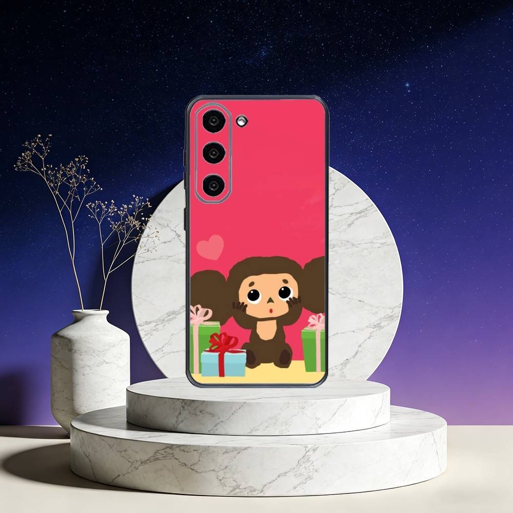 Мультяшный чехол-Чебурашка для Samsung Galaxy A73, A72, A71, A70, A53, A52, A51, Других, Мягкий черный чехол