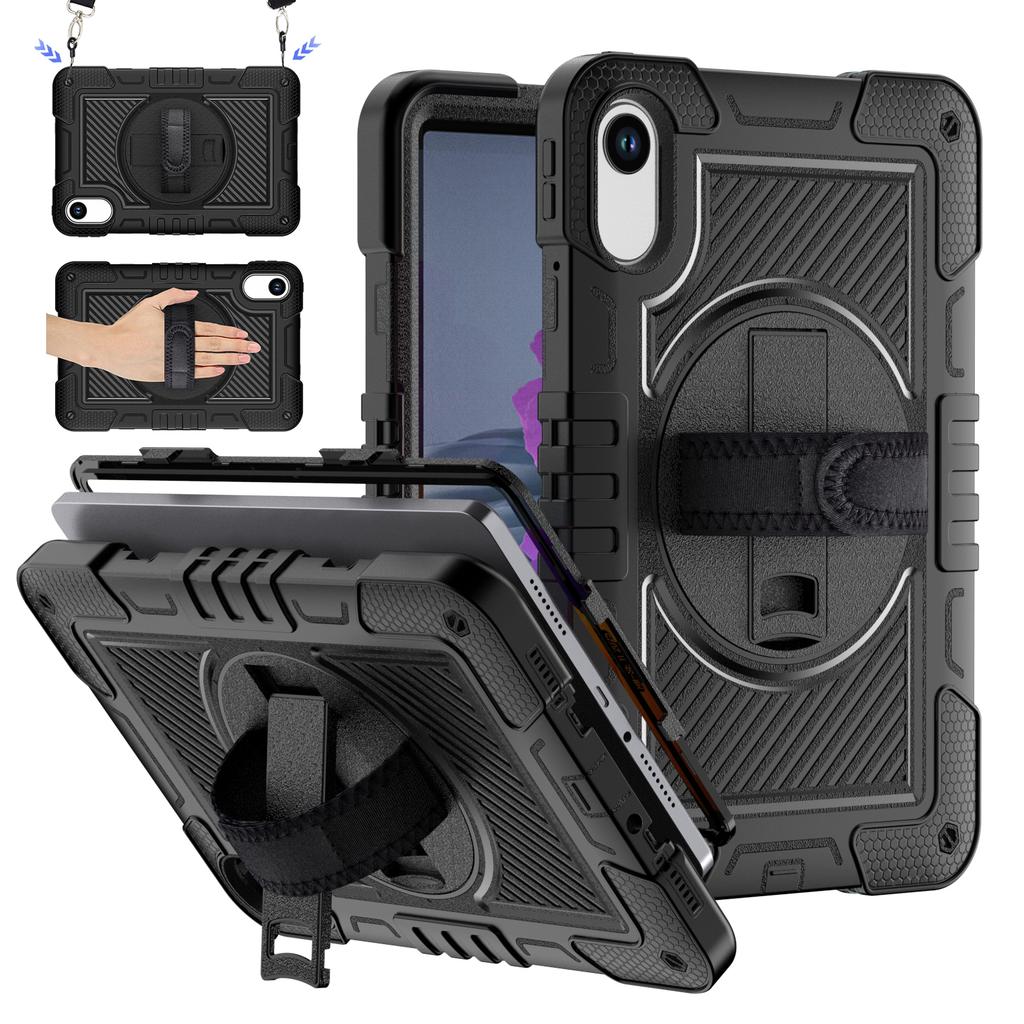 360 Rotating Stand Case for Xiaomi Redmi Pad 2 2025 11.0inch Model 25040RP0AG Silicone+PC Hybrid Armor Cover with Shoulder Strap