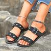 New Large-size Buckle Flat-bottomed One-word Slippers Women's Open-toed Retro Wind Beach Slippers