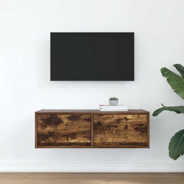 VidaXL Meuble TV chêne fumé 80x31x25,5 cm bois d'ingénierie, banc TV, meuble hifi, centre de divertissement, buffet TV, 861516
