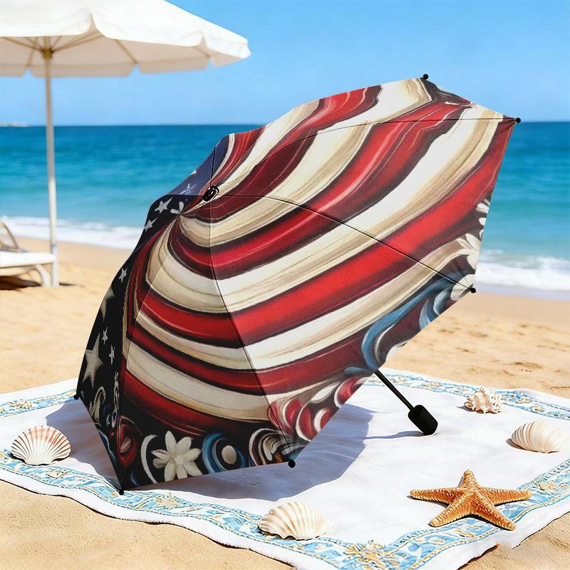 1pc American flag Umbrella Portable Folding Umbrella Iron Frame Hole Bone Structure Outdoor Home Umbrella
