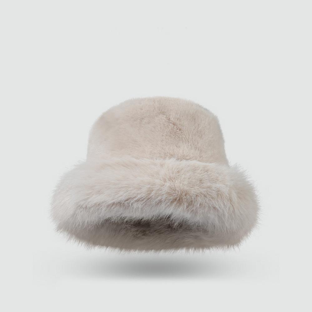 Imitation Fur Plush Bucket Hat Fluffy Hat Winter Cap Elegant Artificial Fur Hat Female/Girls