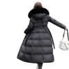 Women's Autumn And Winter Overcoat Long Knee-length Down Cotton Jacket Large Wool Collar Slim Fitting Waist Band Cotton Jacket