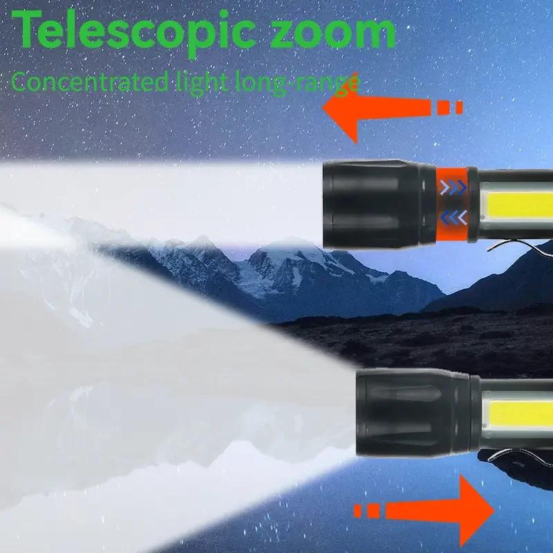 Мощный Мини-фонарик COB + XPE с зумом, встроенным аккумулятором, USB-зарядкой, зажимом-ручкой, для улицы, кемпинга, аварийный фонарь