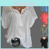 Стильная женская блузка с V-образным вырезом, коротким рукавом и ажурной отделкой для летнего комфорта