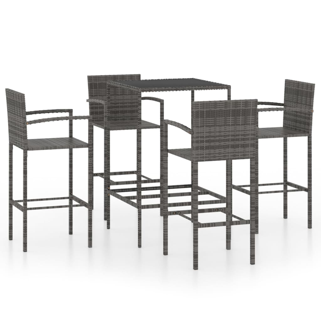 vidaXL 5-tlg. Gartenbar-Set Poly Rattan Grau