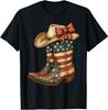 Retro Western Cowboy Boots Cowgirl American Flag 4th of July T-Shirt