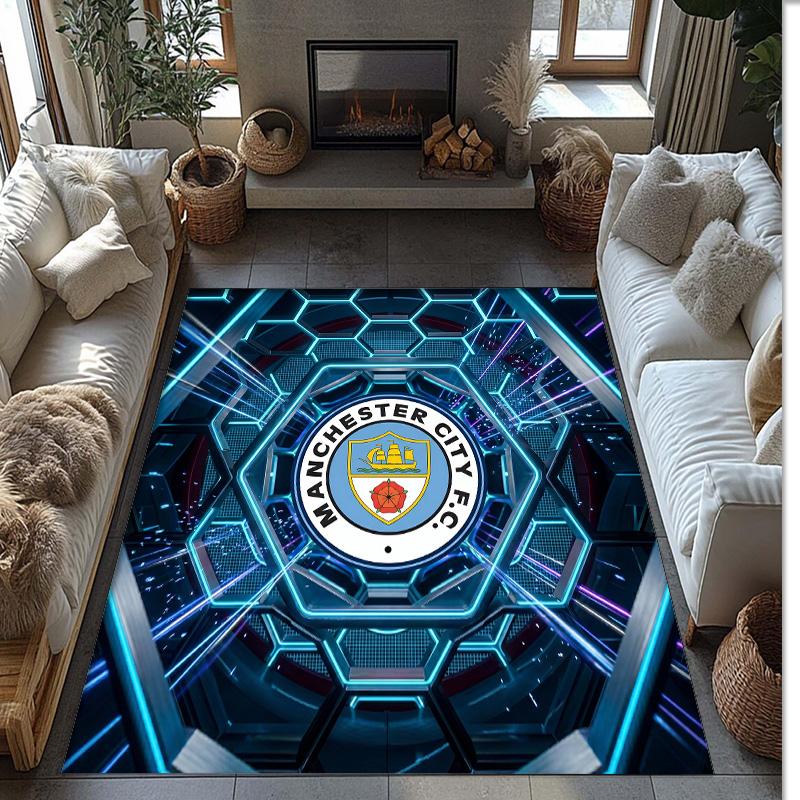 Фланелевый ковер с принтом Manchester City, нескользящий, мягкий, из полиэстера, для пола, декоративный коврик для спальни, гостиной, дивана