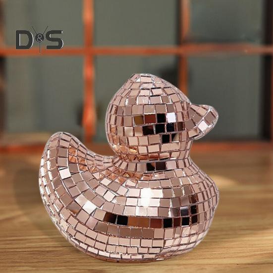 Зеркало Диско Плитка Фигурка Утки Маленькая Утка Статуя Скульптура животного Домашний офис Книжная полка Украшение рабочего стола Орнамент Рождественский подарок