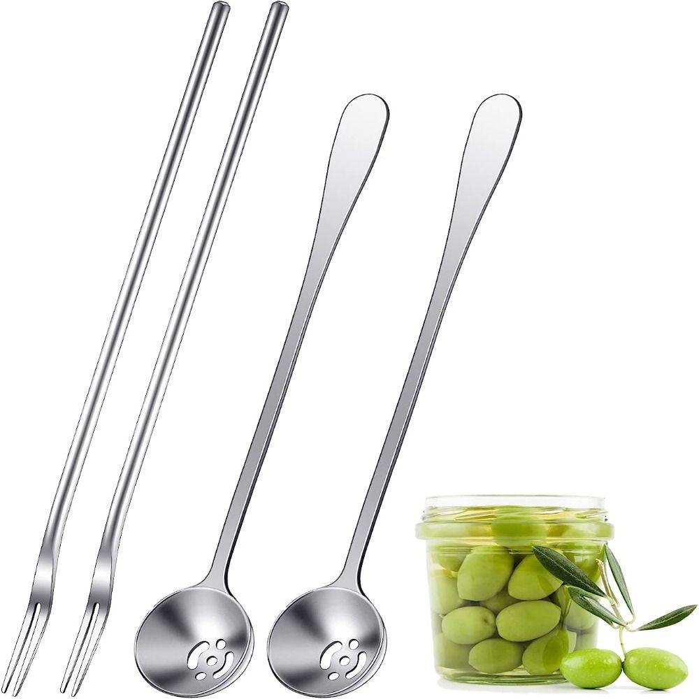 1/4pcs 8.7 Inch Pickle Fork Silver Long Handle Pickle Forks Set Dishwasher Safe Olive Spoon  Kitchen