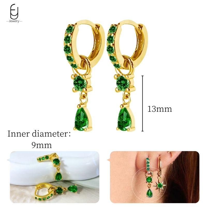 Серьги из стерлингового серебра 925 пробы с зеленым цирконом, золотые серьги-кольца в форме сердца для женщин, изящные пусеты, роскошные ювелирные изделия, подарки