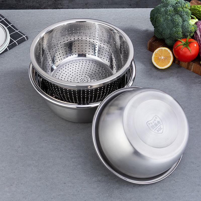 3-Piece 304 Stainless Steel Kitchen Drainer & Mixing Bowl Set