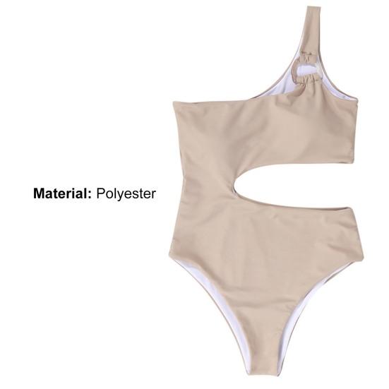 Stylish Women Swimsuit Padded Off Shoulders Bodysuit Pure Color Openwork Bikini Beachwear