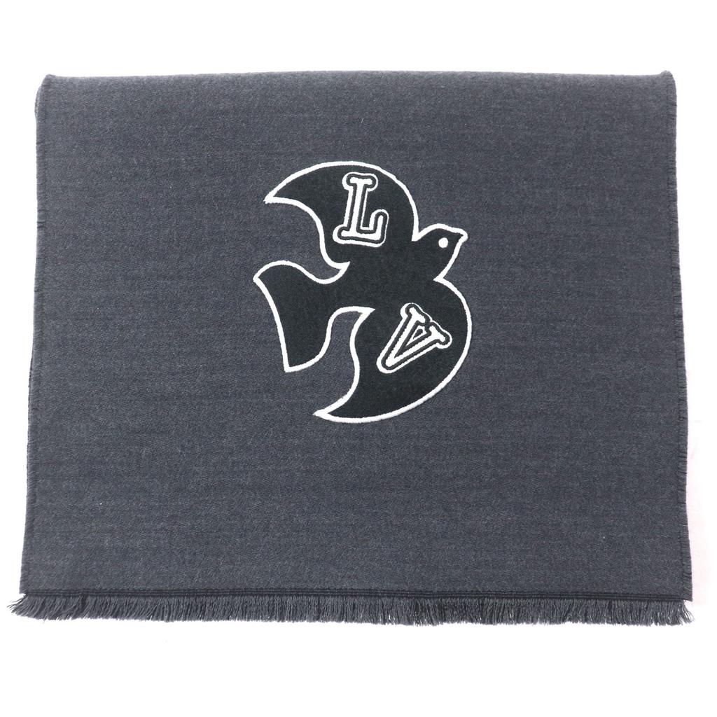 Excellent LOUIS VUITTON Scarf Echarpe LV Harmony with logo patch gray M77944 Used