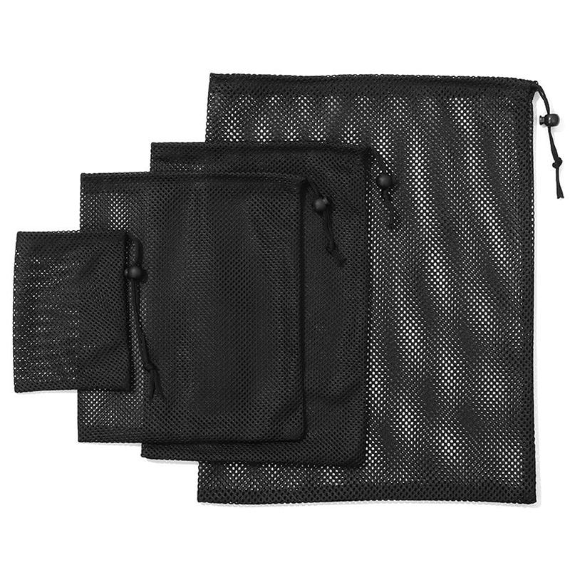 Черно-белая прочная сетчатая сумка на шнурке для хранения, многоцелевой мешок для дома, путешествий, активного отдыха, белья, вещей