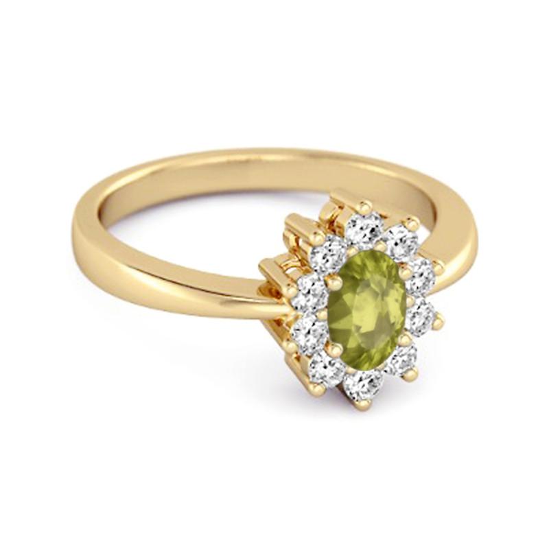 Peridot Classic Halo Ring - Sterling Silver Gold Vermeil