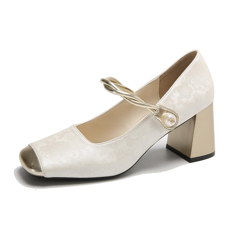 Модные элегантные туфли-лодочки с квадратным носком, женские туфли Мэри Джейн, французский модный принт с неглубоким высоким каблуком, женские туфли-лодочки с квадратным каблуком