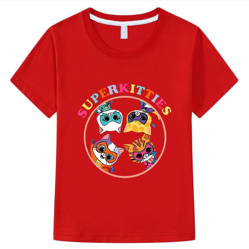 Футболка SuperKitties, короткие топы из 100% хлопка, одежда для мальчиков и девочек y2k, цельная повседневная детская одежда в стиле аниме, летняя детская одежда