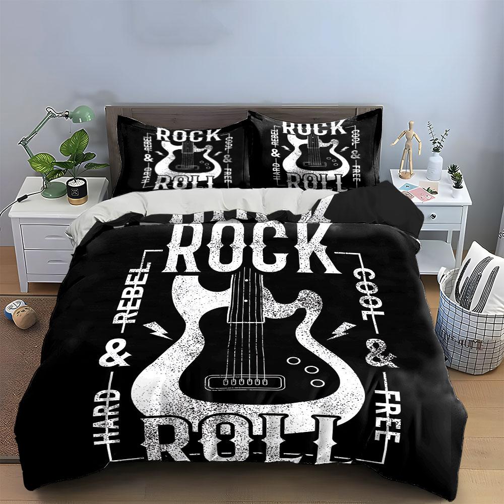 Rock Guitar Hard & Rebel Set Bedding Duvet Cover Set Duvet Cover Pillowcases (1*Duvet Cover 2*Pillowcases, without duvet insert)