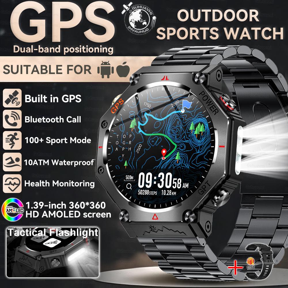 Новые встроенные GPS наручные смарт-часы для мужчин Фонарик компас BT-звонки Пульс Водонепроницаемость 10ATM Спортивные смарт-часы