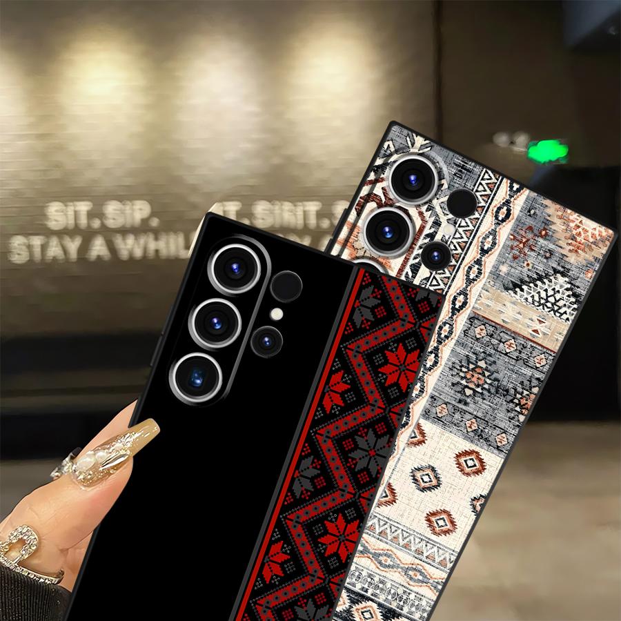 Ретро Этнический Узор Тотем Черный Мягкий Чехол для Телефона для Samsung Galaxy S21 FE S25 Edge S23 Ultra S24 Plus S20