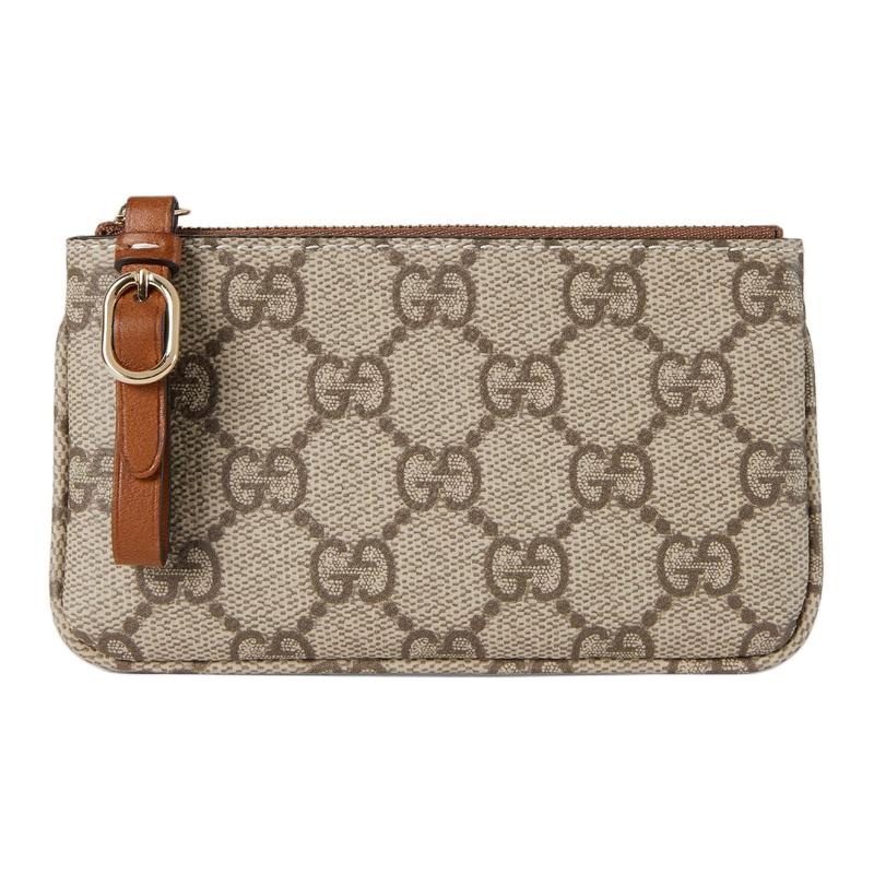 Gucci GG Emblem brand logo print leather key bag regular women's beige and dark brown