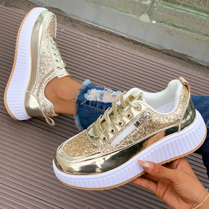 Women Autumn Zip Comfortable Fashion Casual Sneakers Women Trend Lace Up Thick Bottom Vulcanized Flats Sneakers De Mujer