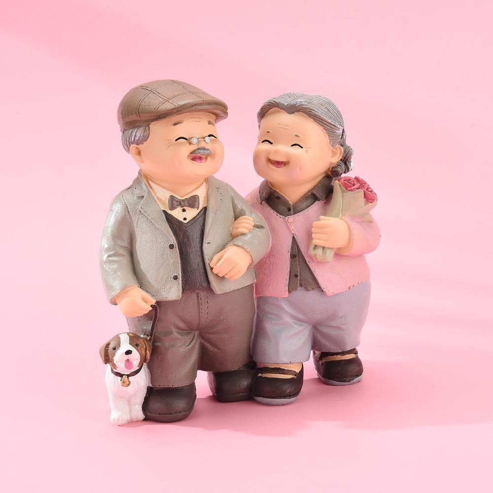 5in Grandpa Grandma Cake Making Statue Couple Anniversary Tabletop Decor  Study Desk Display Piece