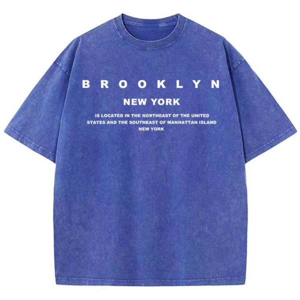 Brooklyn Nyu-York Sloganli Yozgi Vintage Yuvilgan O'ziga Xoslik Paxtali Futbolka Normcore Dumaloq Bo'yin Qisqa Yengli