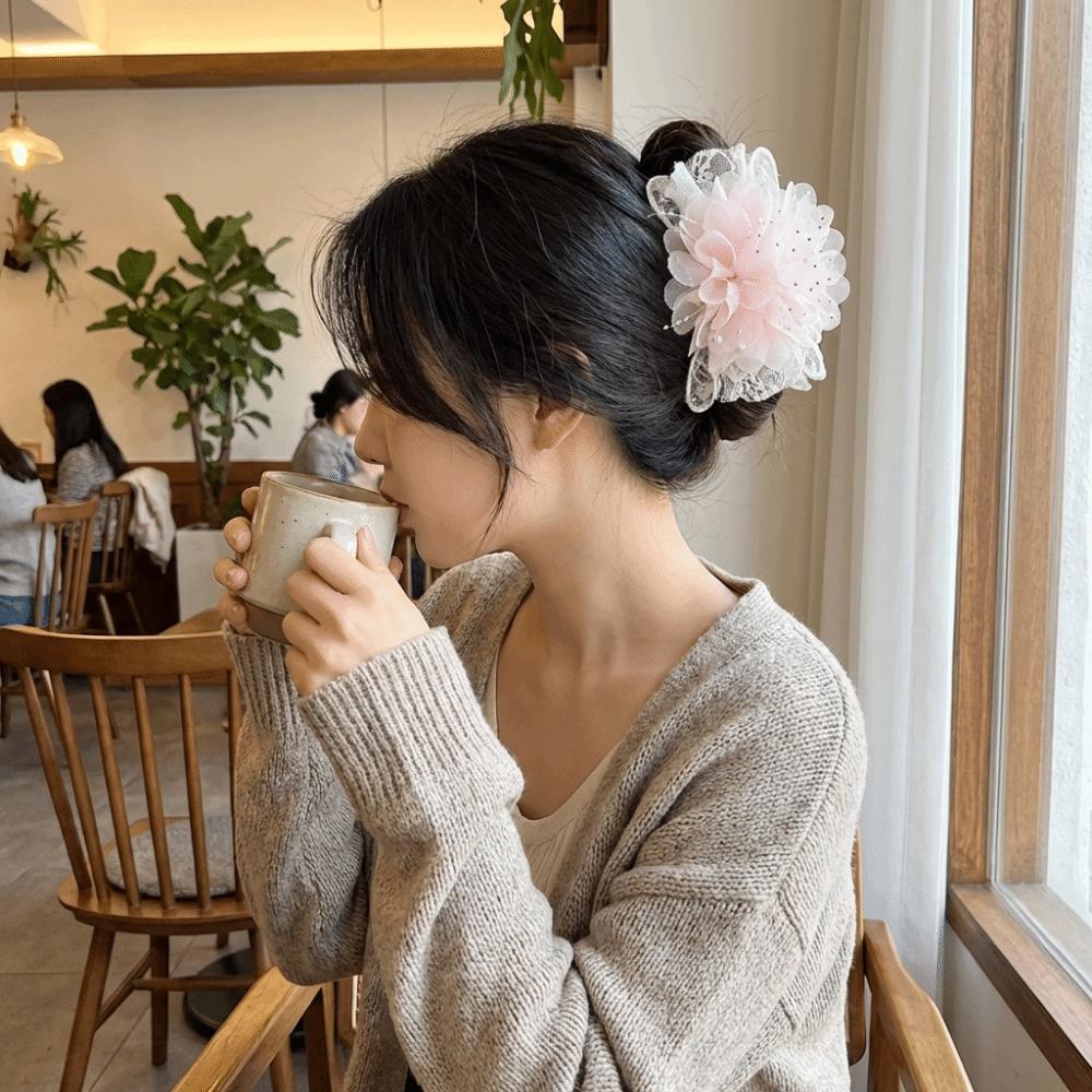 Fashion Sweet Rose Flower Hair Claw Elegant Large Size Beaded Tassel Jaw Clips Shark Clip Volumizing Hair Accessories Daily