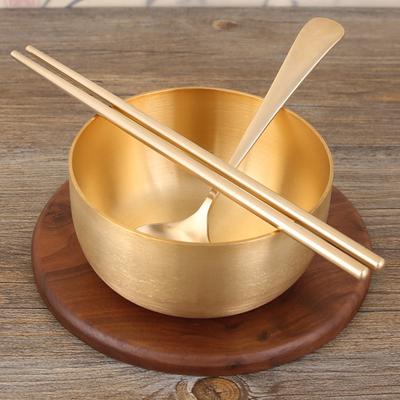 Корейская медная миска, бытовая рисовая миска из чистой меди 4,5 дюйма, одинарная, противоударная, полностью ручной работы, утолщенная, съедобная миска для младенцев и детей