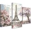 Three Piece Picture Canvas Print Pink Paris Eiffel Tower As Painted